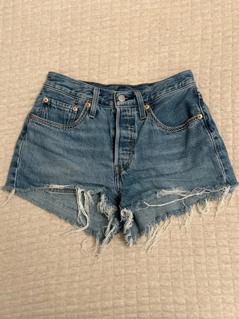 Levi's Distressed High-Rise Denim Shorts in Blue